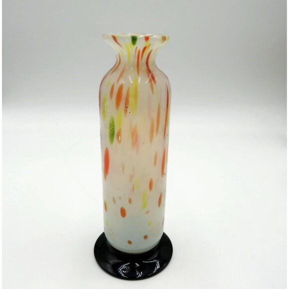 Art Glass Bud Vase Handblown 6.5" Multicolored Black Base Made in Japan - Picture 3 of 7